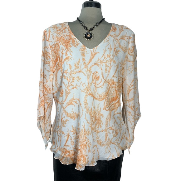 Gorgeous Elegant Orange and White 3/4 bell Sleeves Size XL - Picture 7 of 12